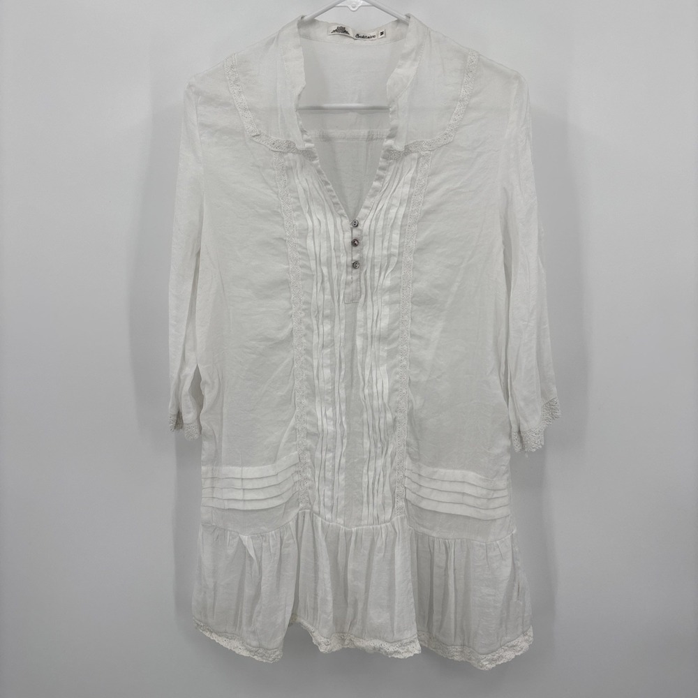 Anthropologie Solitaire Silk Cotton Dress Magnolia White Pin Tuck‎ Boho Medium